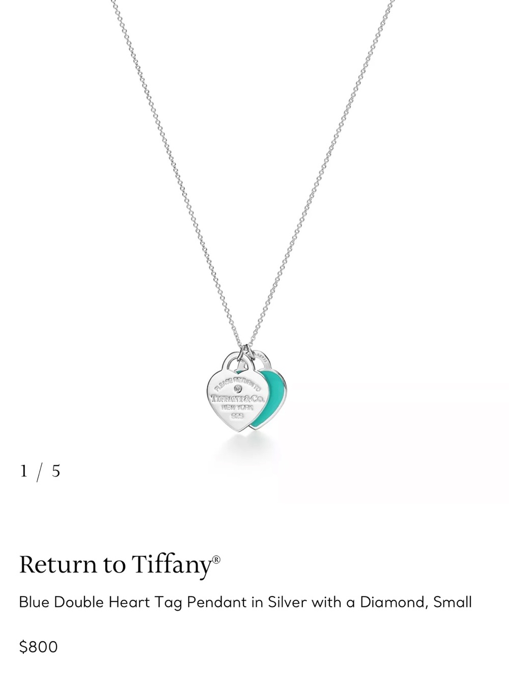 Tiffany & Co. Silver Necklace with Turquoise Heart Tag 18 inch chain - Picture 3 of 3